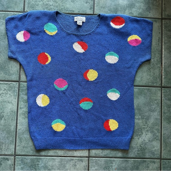 VTG 80s Retro Abstract Artsy Maximalist Colorful Print Silk Blend Knit Shirt - Picture 1 of 5